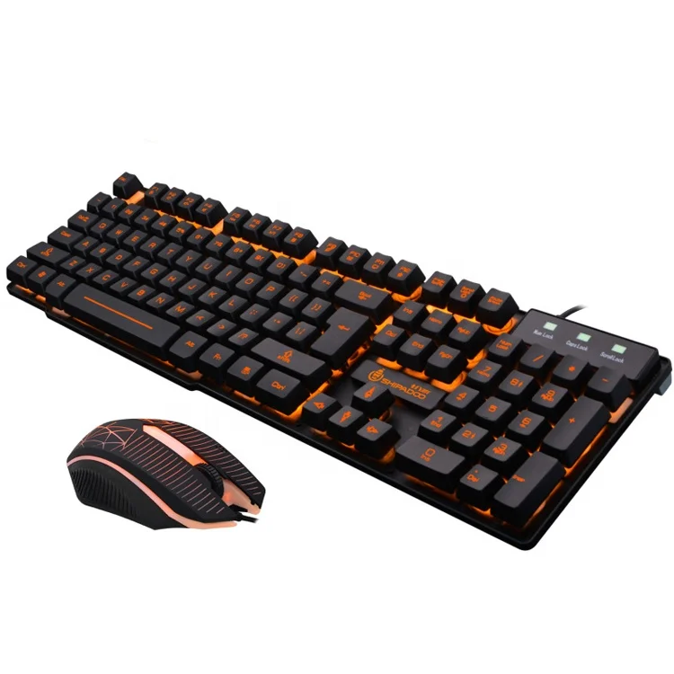 

Metal panel orange backlit wired semi-mechanical keyboard game and mouse