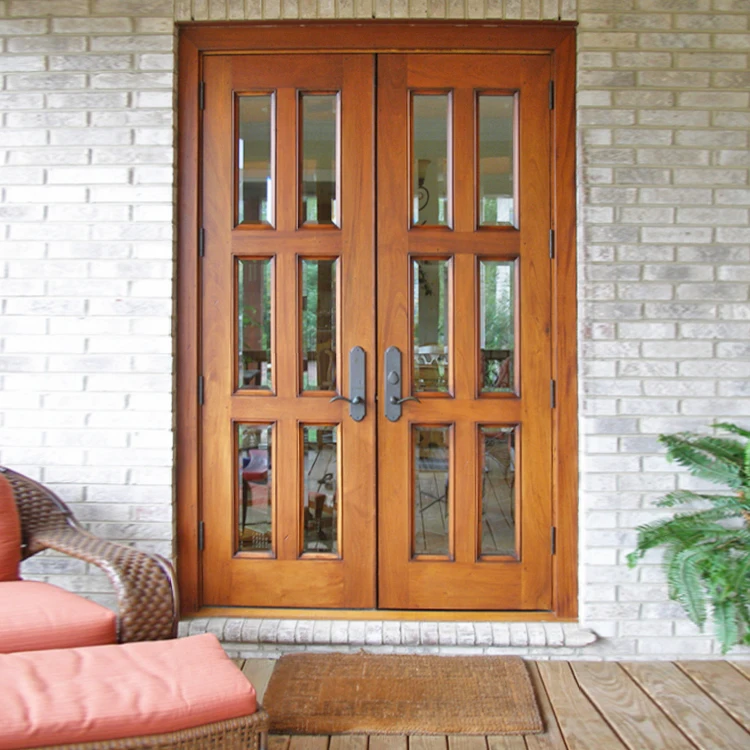 Prettywood Modern Design Inserts Frosted Glass Solid Wooden Exterior French Doors