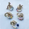 wooden animal design crochet wooden beads Baby teether toy ring