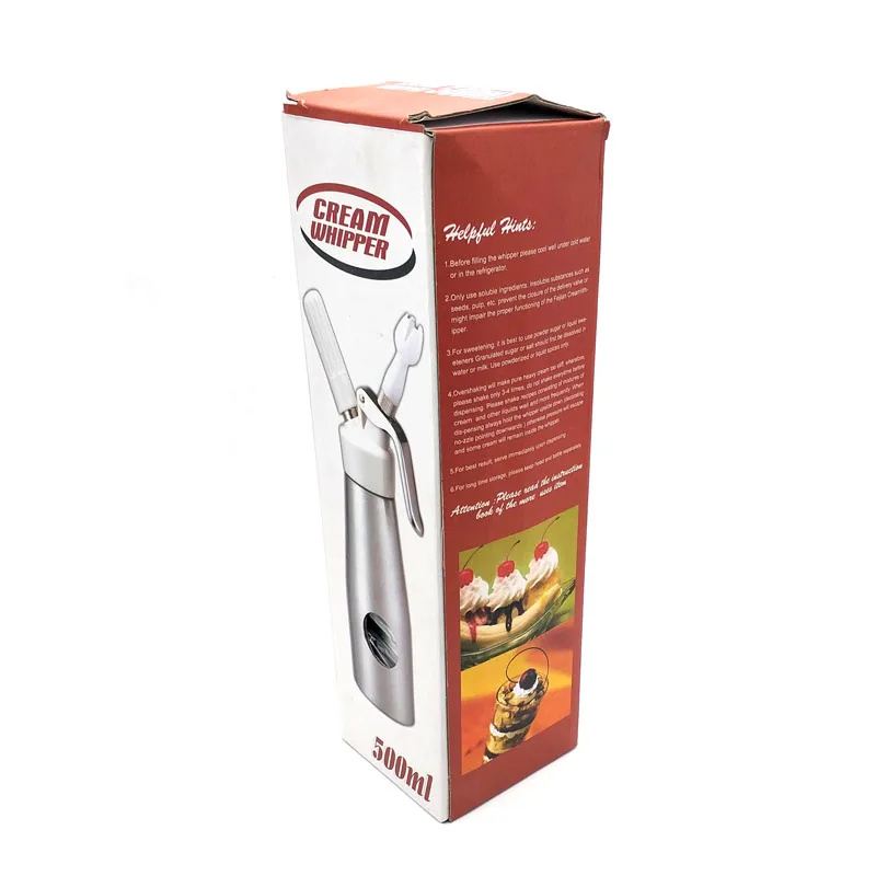 
500ml professional aluminium whipped cream maker with stainless steel nozzles 