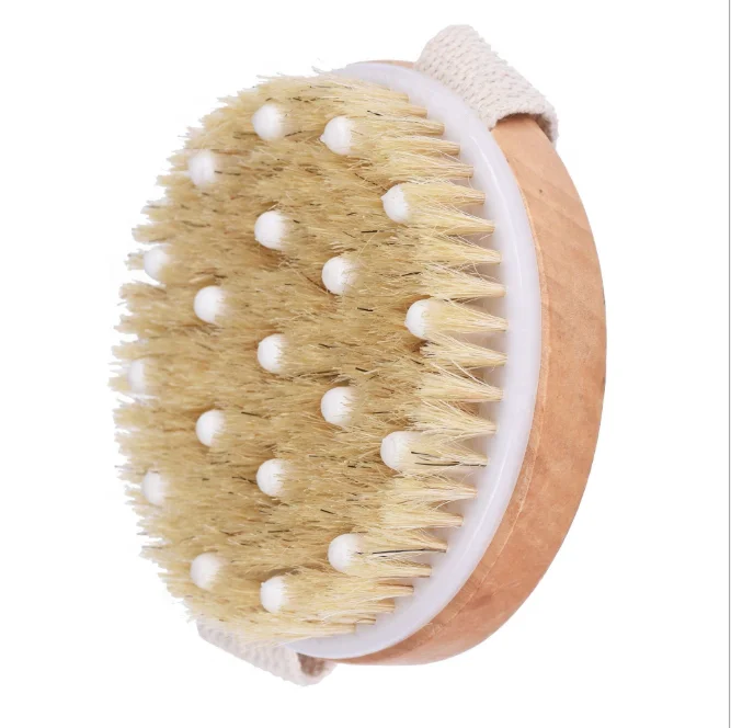 

Wholesale Round Wooden Natural Bristle Dry Brushing Body Brush Organic Spa Exfoliating Massage Scrubber Brush, Natural wooden color