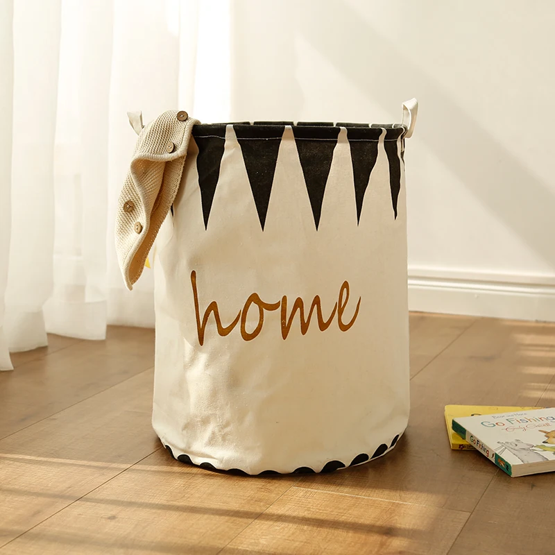 

Popular Words Foldable Cotton Canvas Storage Basket with Handle, Customized