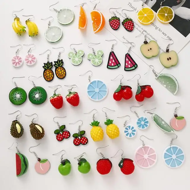 

Creative Cute Simulation Fruits Dangle Drop Earrings Sets Statement Handmade Lemon Strawberry Hoop Earrings For Women Girls Jewe, Picture
