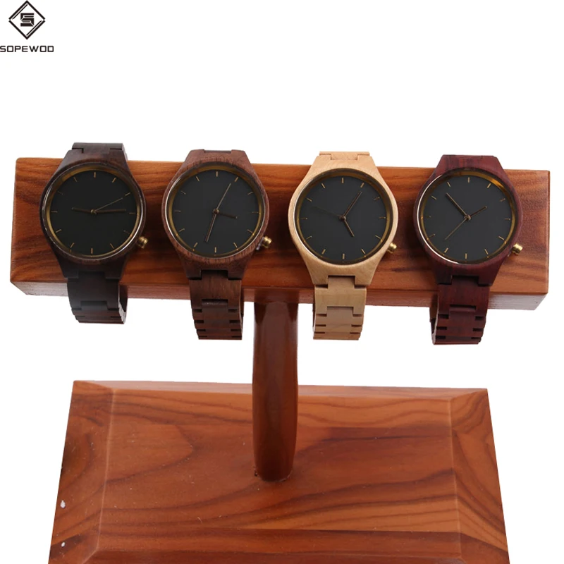 2018 SOPEWOD High Quality Charming Custom Logo Mens Gift Maple Walnut Red Black Sandalwood Wooden Watches With Pin Tool