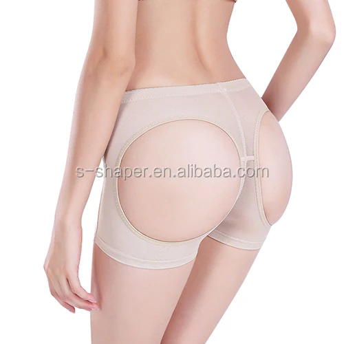 

S-SHAPER Women Butt Lifter Boy Shorts,Butt Enhancer Sexy Hip Lifter Up Shaper Panty, Black beige