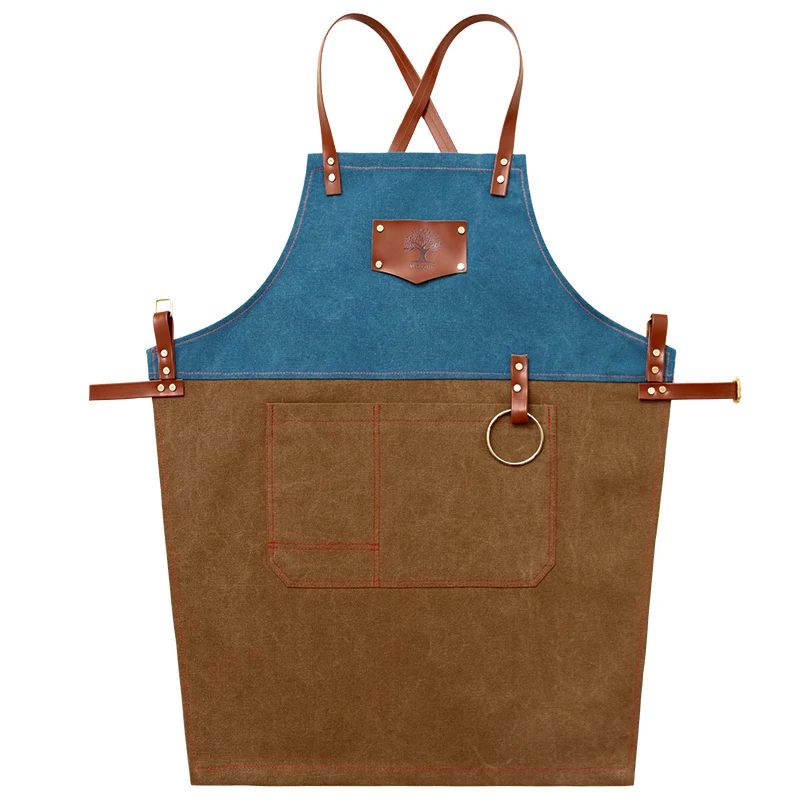 

Korean fashion barista restaurant men and women overalls painting custom logo canvas cowboy apron, Coffee;green;blue;customized color