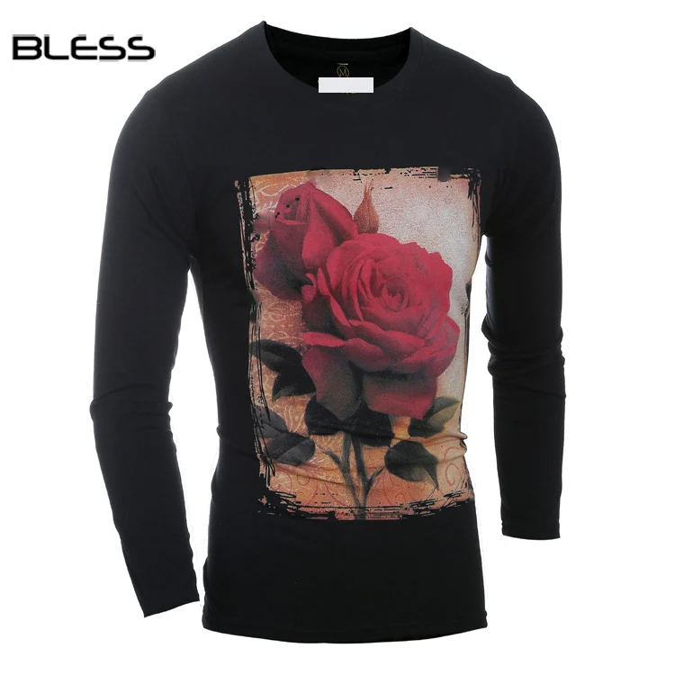 

Shirt 3D Rose Print Men's Casual Long Sleeve Round Neck T-shirt Men's T-shirts