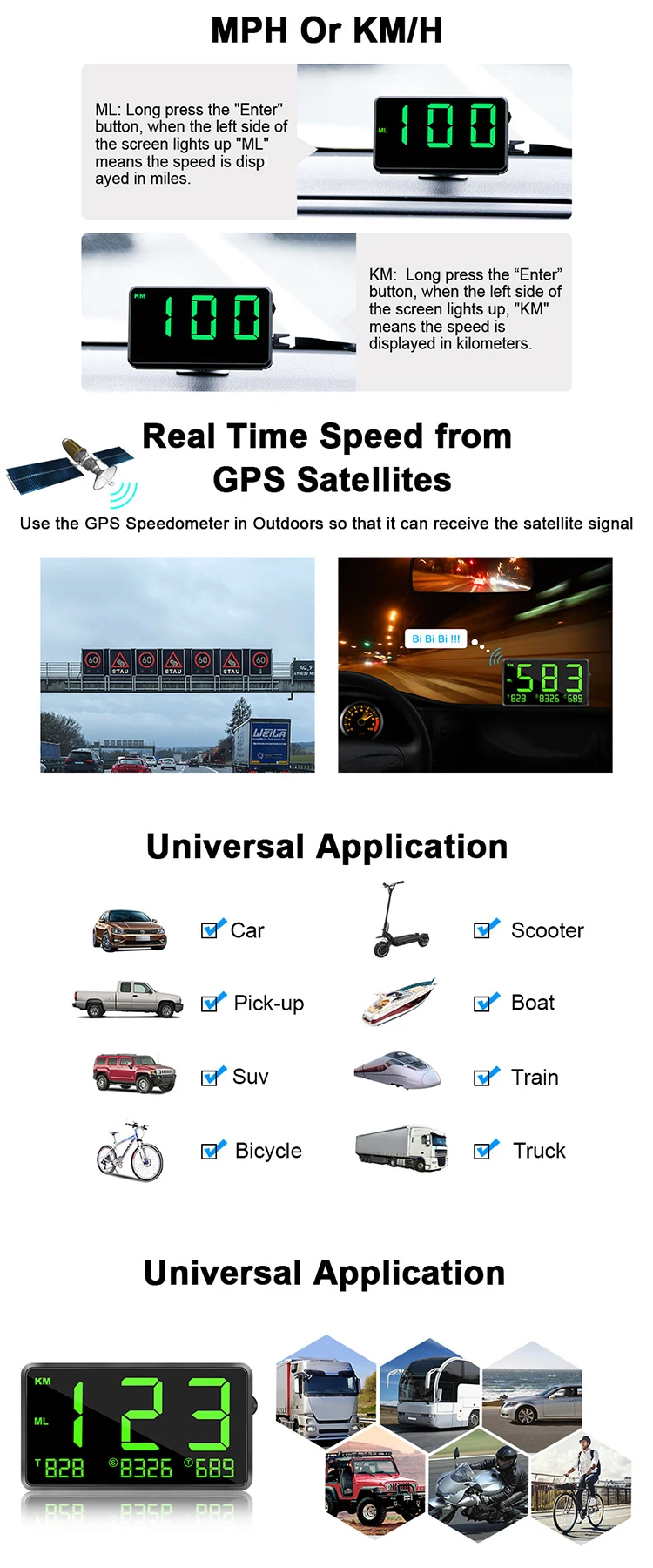 VJOY Hud C80 2.6inch Speedometer Digital Universal Headup Display Gear for Overspeed Alarm System Car Speedometer Projector c80