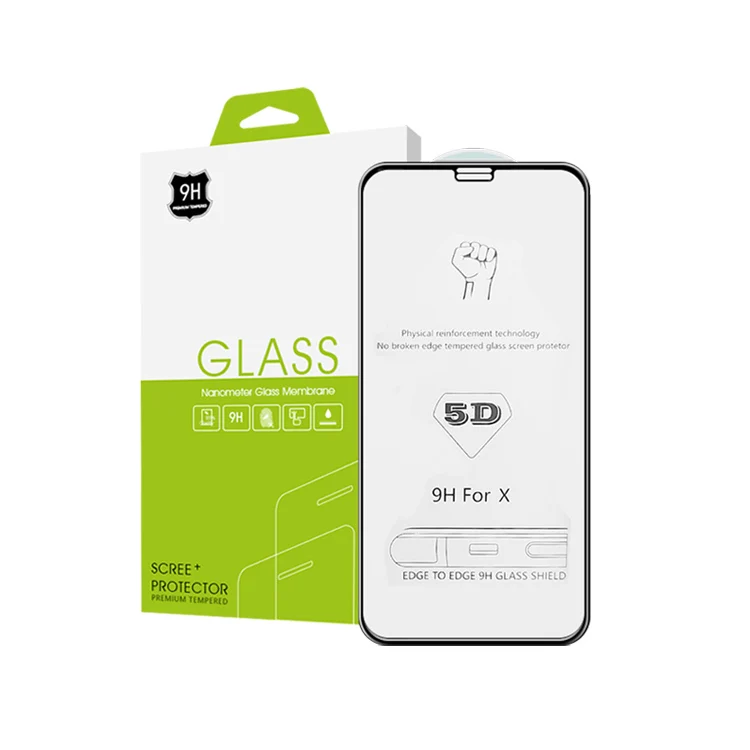 5D Cold Carving Screen Film Protector For Iphone X Tempered Glass with package