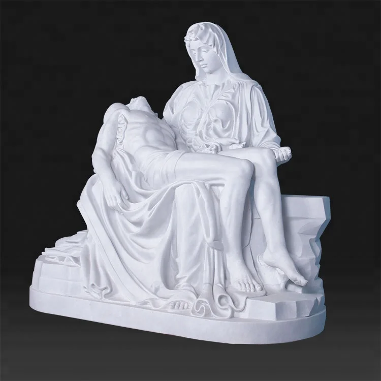 Liewen Gréisst Gaart grouss reliéis Marmer Pieta Jesus Statuen fir Verkaf