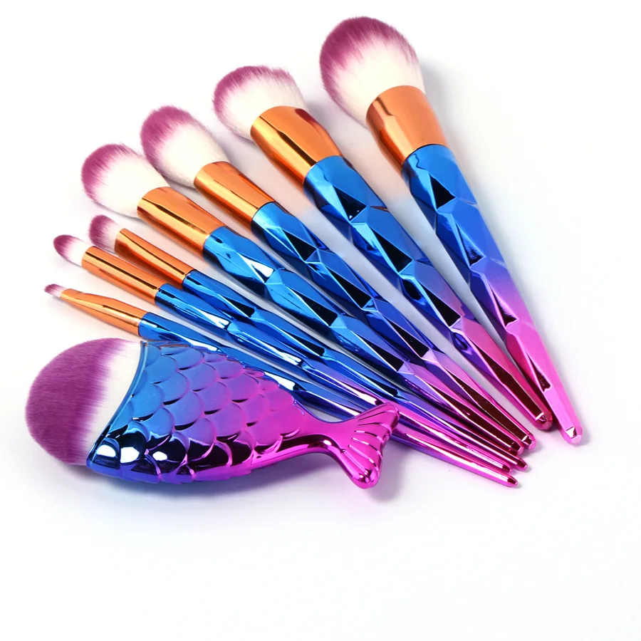 

8pcs High Quality Synthetic Long Custom Cosmetic Mermaid Makeup Brushes