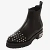 Black Leather Studded Chelsea Boots Shoes Women
