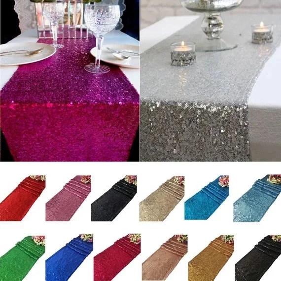 Wedding Party Banquet Dining Table Decor Glitter Beaded Gold 3MM Sequin Table Runner 12"x108"