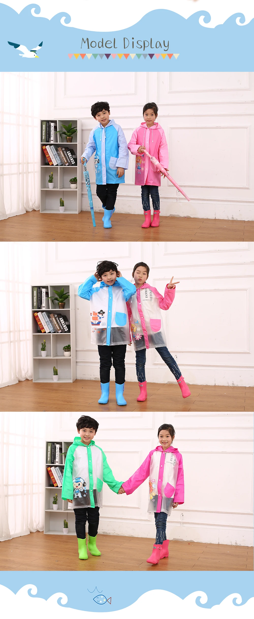 Hikingblue Pvc Cartoon Waterproof Childrens Rain Coat For Kids