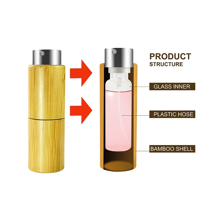 10ml Bamboo Perfume Refill Bottle With Spray Mist Cap For Cosmetic ...