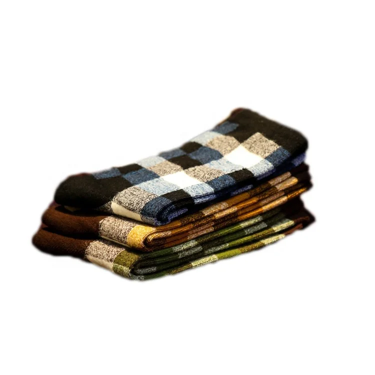 

Hot Sale Colored Grid Full Cotton Wholesale Wool Crew Socks Men Warm, As picture