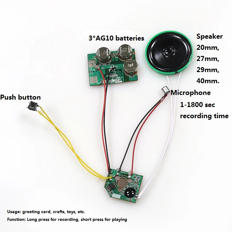 Push Button Recordable Sound Chips Module For Plush Toys And Cards
