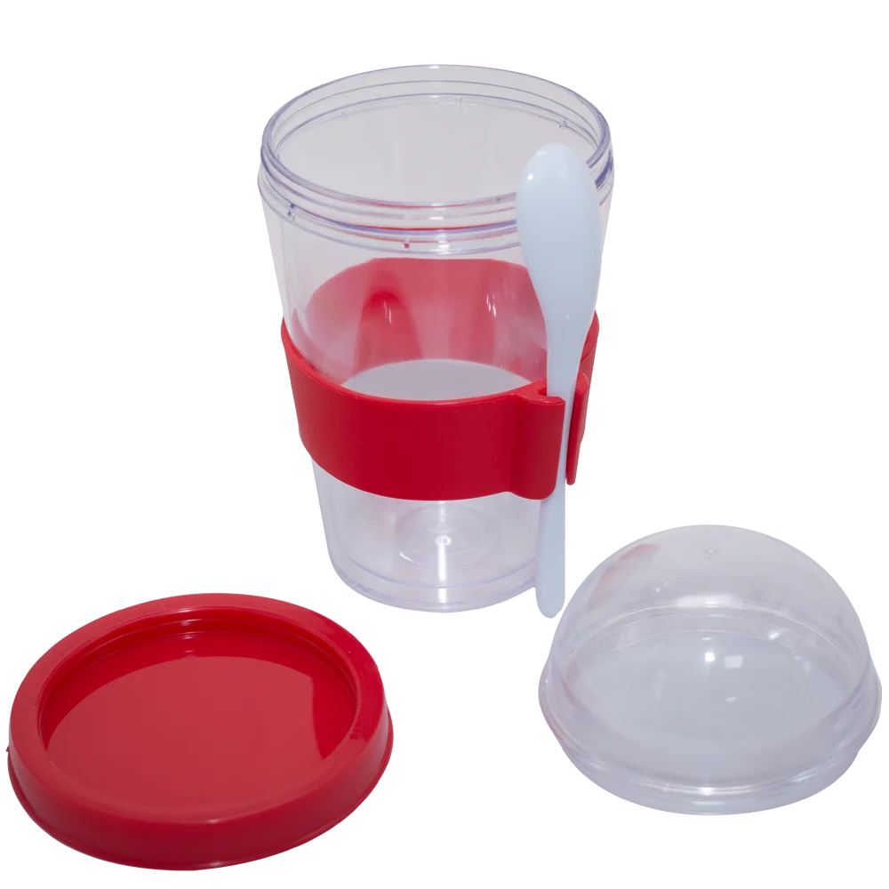 Double Wall Plastic Cup Yo2go With Lid And Spoon For Salad Cereal ...