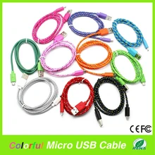 Colorful USB 2.0 1M Fabric Nylon Braided Micro USB Cable for Samsung for HTC For Huawei Charging And Data Transmission Cables