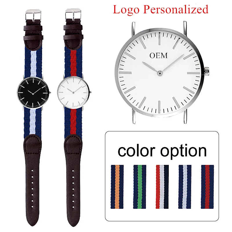 

New Custom Men Watch Fancy Nylon Strap OEM Low MOQ Watch Name Branding Quartz Watch