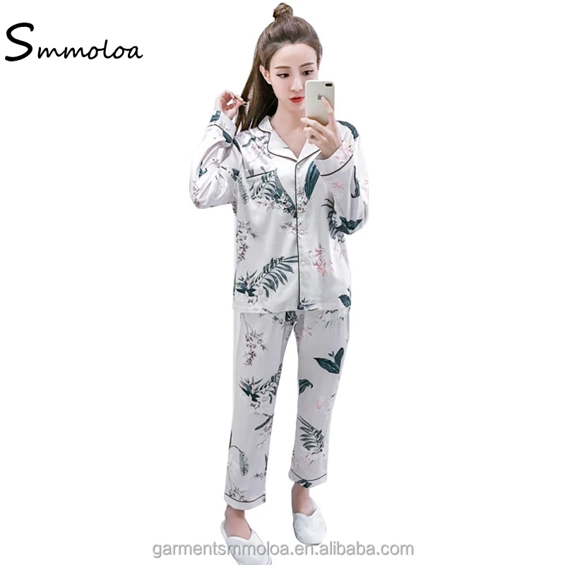 

Wholesale Printing Fashion Sleepwear Women's Silk Pyjamas, White;pink