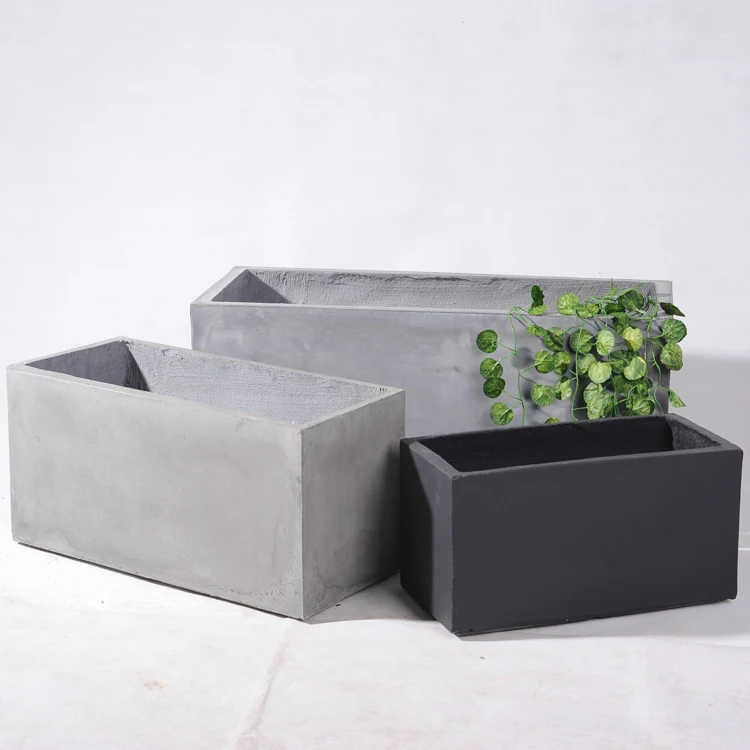 

FS03 Professional design concrete large outdoor rectangular planter box patio flower pot, Concrete grey