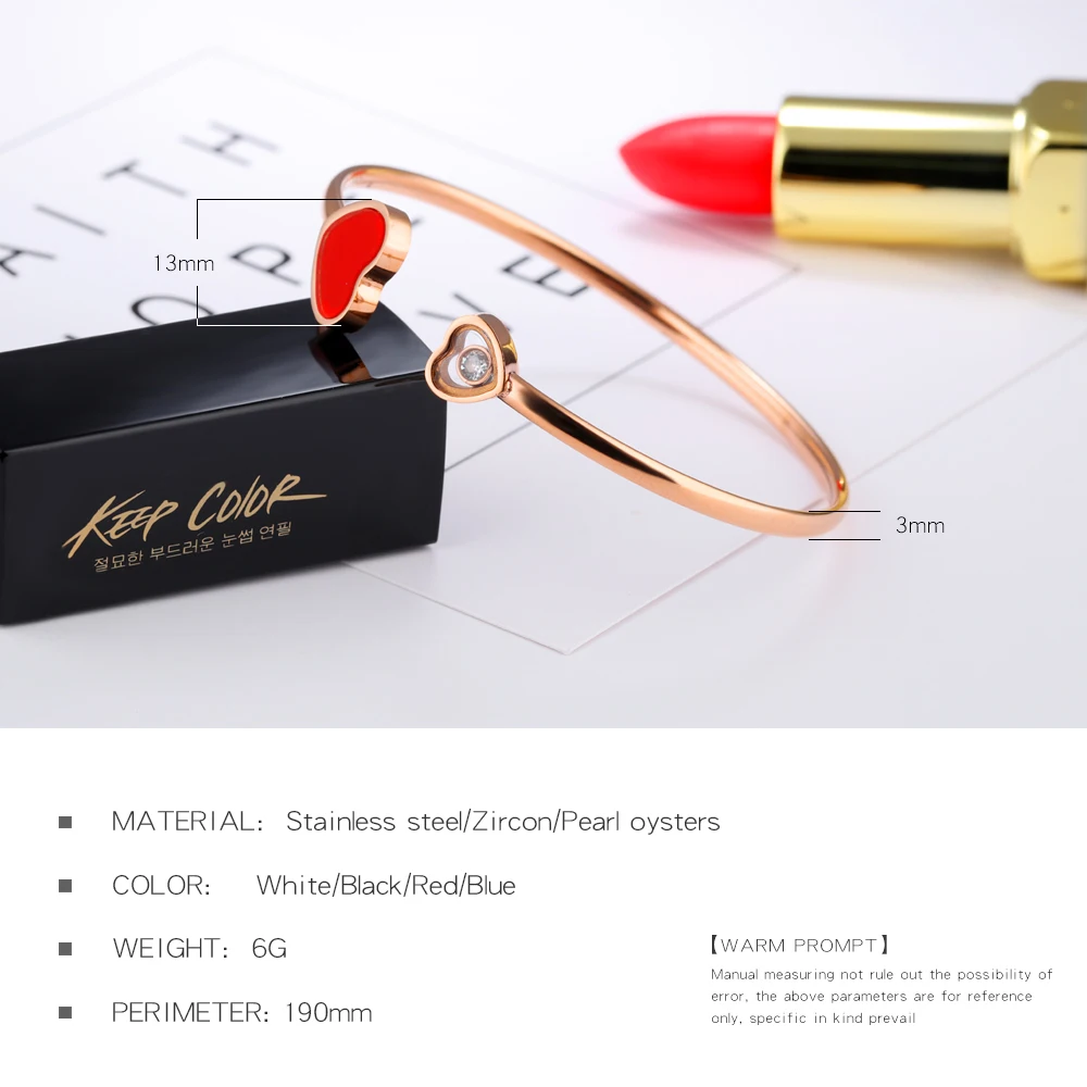 Wholesale Women Jewelry Stainless Steel Cuff Heart Enamel Bracelet