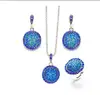 Wholesale Fashion Women Antique Silver Crystal Round Stone Pendant Necklace Sets Vintage Black Gem Jewelry Set