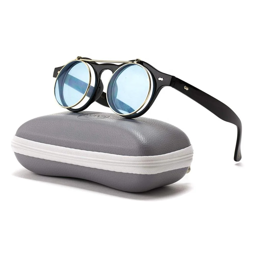 

Vintage round steampunk flip up 80s retro sunglasses for men/women