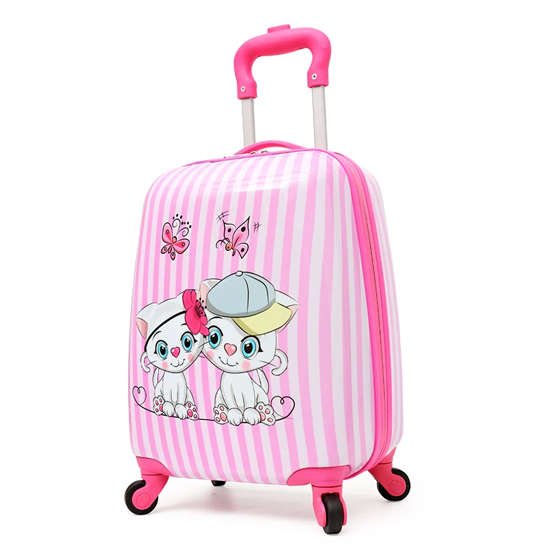 

China factory wholesale kids hard shell ABS PC cartoon children luggage trolley kids school bags suitcases, Pink
