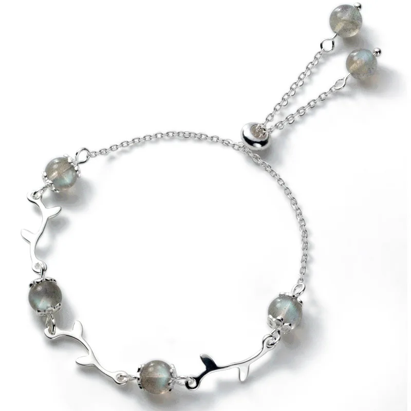 

Sterling Silver 925 Jewelry Branches Gradient Gray Moonstone Beads Bracelets For Women Birthday Gifts Jewelry