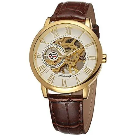 

Forsining A099 Men Luxury Mechanical Skeleton Watch Black Golden 3D Literal Design Wristwatch Montre Homme, 8 color for you choose