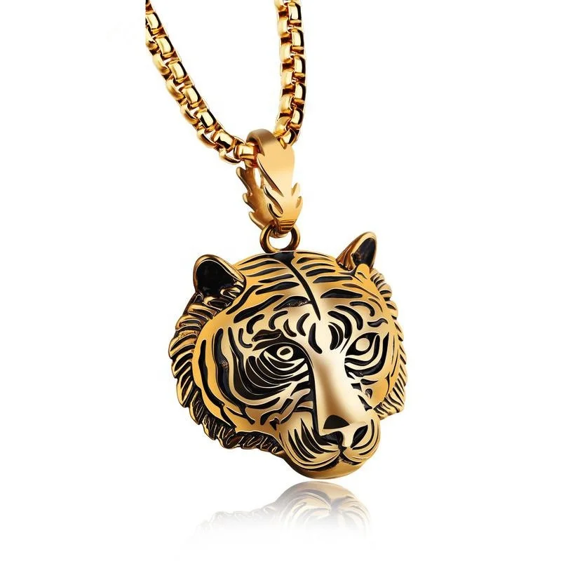 

tiger head pendant gold plated stainless steel necklaces