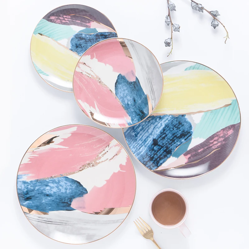 Colorful noble nordic tableware rainbow design italian  dinnerware ceramic plates set 
