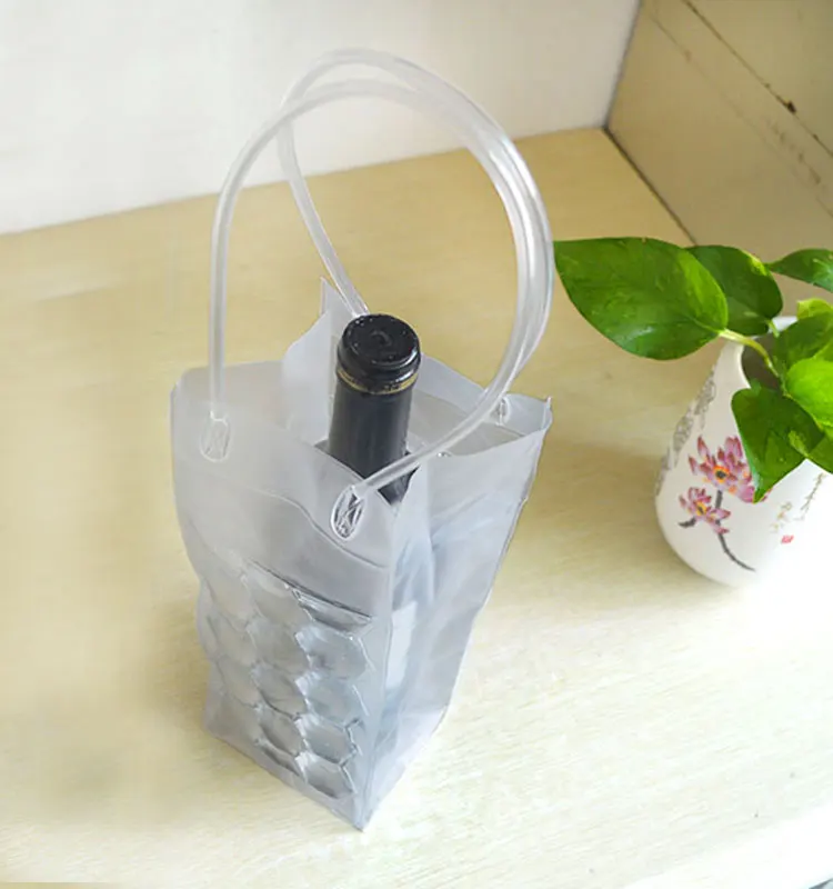 
Travel Plastic Transparent PVC Disposable Freezer Liquor PVC Bottle Ice Tote Wine Gel Cooler Bag 
