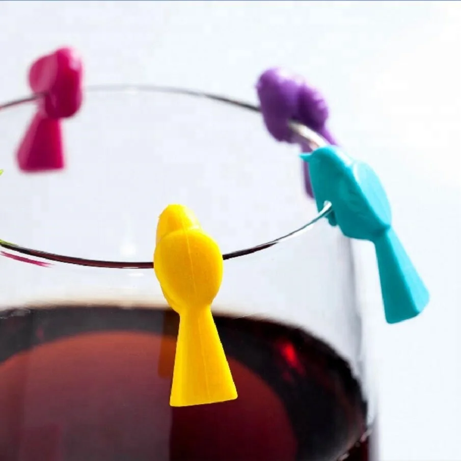 

Skylark Chickadee Bird Silicone Wine Glass Drink Markers Charms