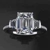 Top Color 3.5ct Emerald Cut Trapezoid Side Moissanite Stone Engagement Ring 14k white gold