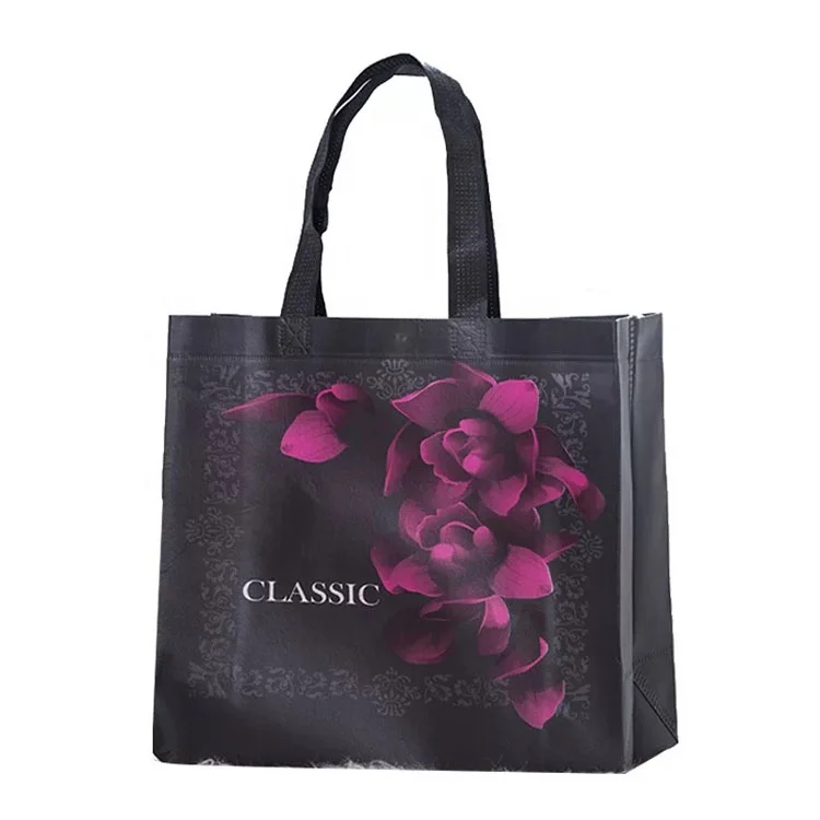 

promotional laminated non woven bag retail online shopping, Black