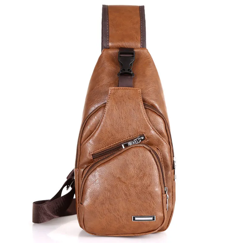 

Smart Sling Bag with USB Charging Port PU Chest Bag for Hiking Backpack, Many colors