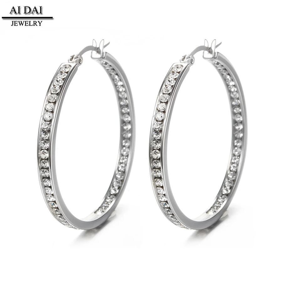 

Inner race and outer race Rhinestones Hoop Earrings stainless steel earring for women, N/a