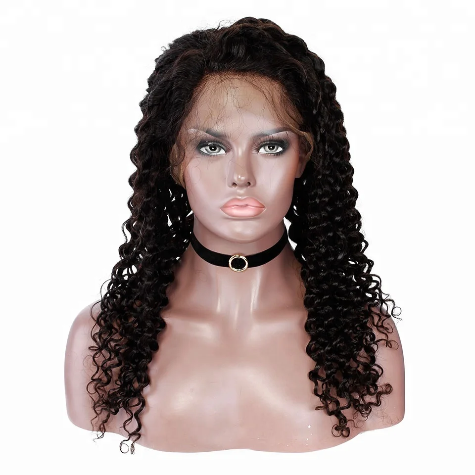 

Yvonne thin skin swiss lace deep wave virgin hair wig, Natural color #1b