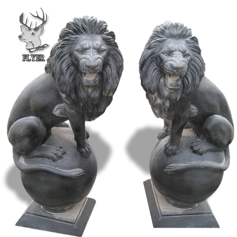 Garden Decoration Black Marble Lion Statue With The Balls Buy Marble