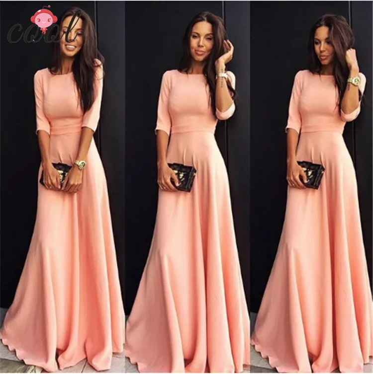 

O-neck collar mid sleeves large swing female dress formal evening party wear dress for women, As picture