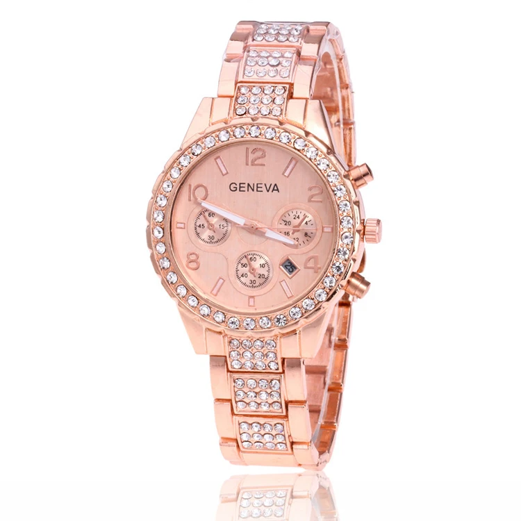 

Geneva Quartz Diamond Steel Date Women Watch Luxury Ladies Wrist watch for Girl