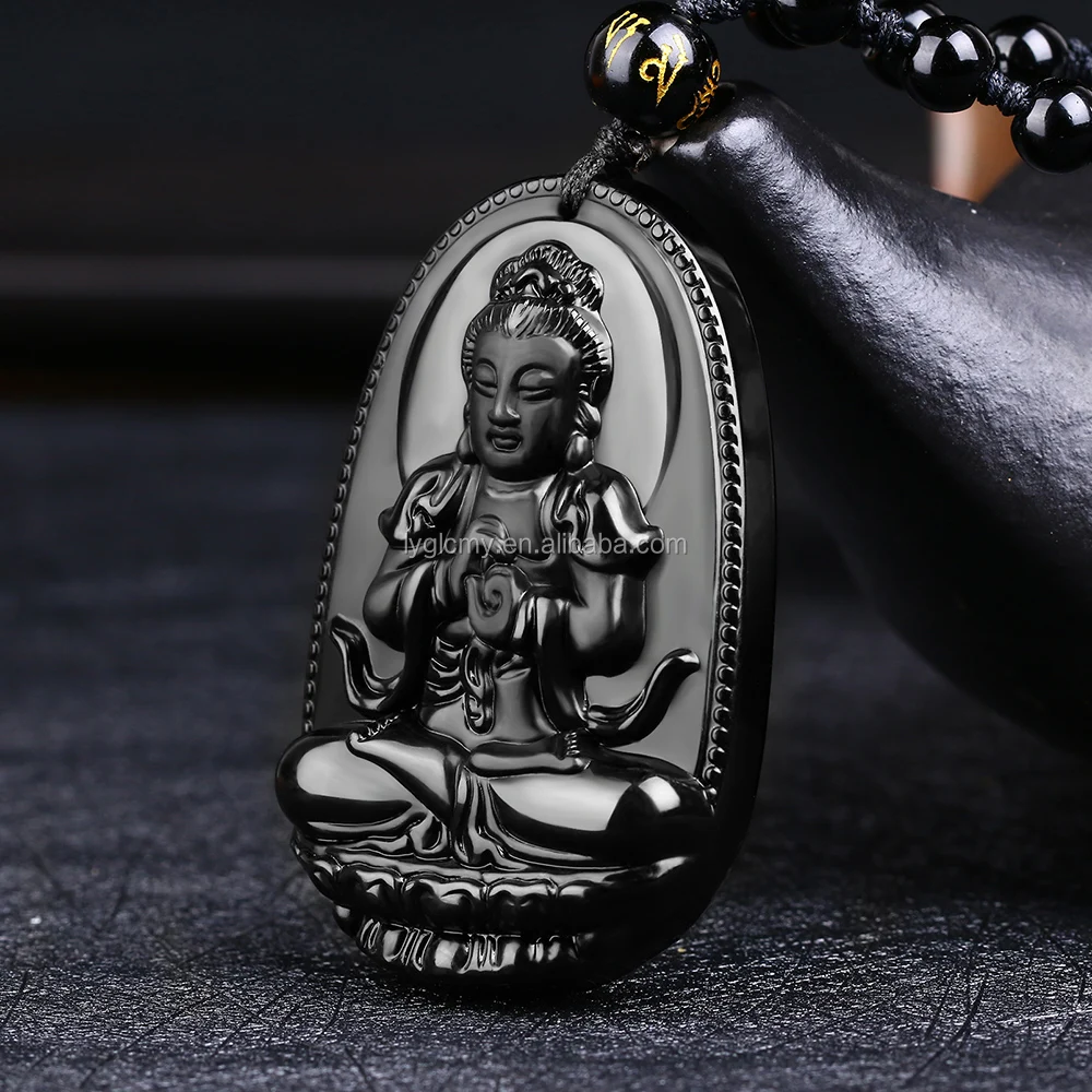 

Fortune goddess natural obsidian carving pendant for sale, Black