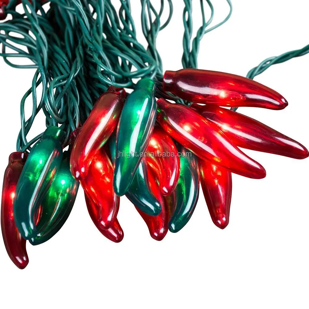 Chili Pepper Fiesta String Lights, Plug-In, 11 ft, Red & Green