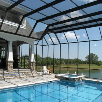 Steel Structure Tempered Glass Roof Metal Frame Swimming Pool Cover ...