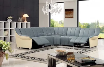 Bisini Modern Light Blue L Shape Genuine Leather Sofa L Shape