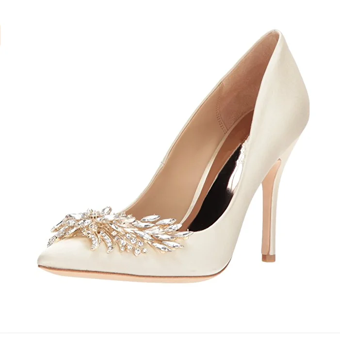 

White color satin material women high heels bridal wedding shoes