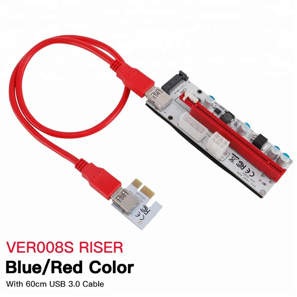 

2017 Newest Riser 3 in 1 Molex 4Pin SATA 6PIN PCI Express Riser PCI-E PCI Express Riser Card 1x to 16x For Mining, White